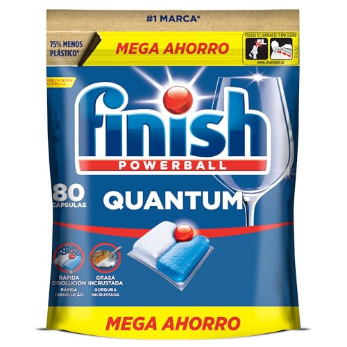 Finish Powerball Quantum All in 1 Pastillas para el lavavajillas todo en 1, limpieza profunda y brillo superior, 80 pastillas