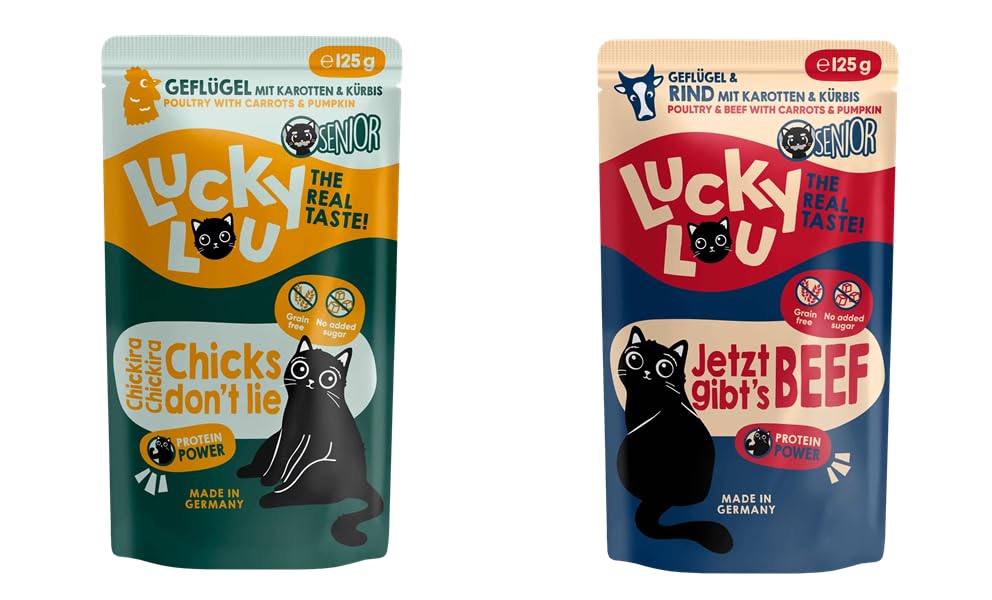 Lucky Lou Senior 125 g Mix Paket 32 x 125 g Katzenfutter nass 2 Sorten Pouchbeutel