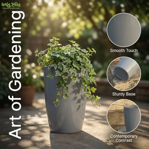 Image of Leafy Tales Modern Round Tower Planter for Home Decor 14 INCH, Highly Durable,Lightweight Indoor Outdoor Planter, Flower Pot Gamla, Pot for Balcony Garden, Vegetables, Flowers & Greenery