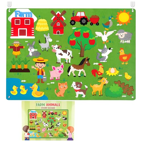 WATINC Felt Farm Story Board Set 3.5Ft 38Pcs Preescolar Animales