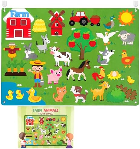 WATINC Farm Animals Felt Story Board Set 3.5Ft 38Pcs Preschool Farmhouse Themed Storytelling Flannel Barnyard Domestic Livestock Early Learning Interactive Play Kit Wall Hanging Gift for Toddlers Kids