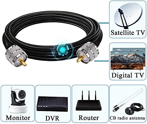 TUOLNK SO239 UHF Male to UHF Male Extension Cable Low Loss RF Coaxial Cable PL259 Coax Cable RG58 for Two Way Radio/CB Radio/Wireless LAN Devices UHF Cable 16.4ft(5M)
