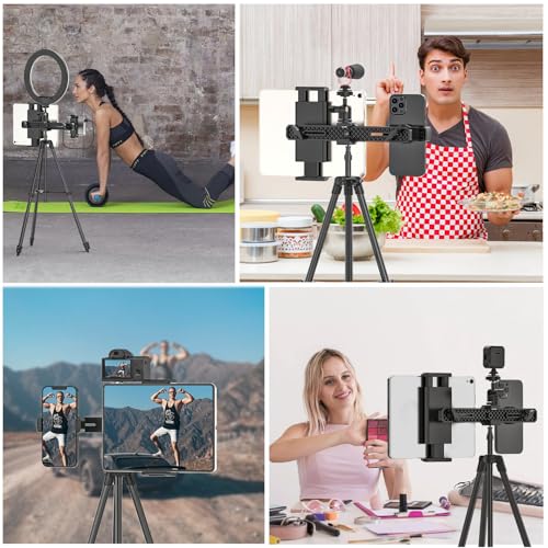 63-inch Tripod Stand for iPad & Phone, Height Adjustable Floor Stand Tablet Holder with 2 Holders, 360° Rotating Tripod Mount Stand for Live Streaming iPad Pro 12.9 Air Mini 4.7-12.9\" Tablets mobiles - Thumbnail 7