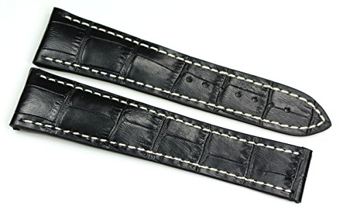 Image of RIOS1931 Germany 20 mm/18 Fits Omega Folding Clasp Watch Strap Handmade Black Crocodile Embossed Alligator Embossing Calfskin Strap
