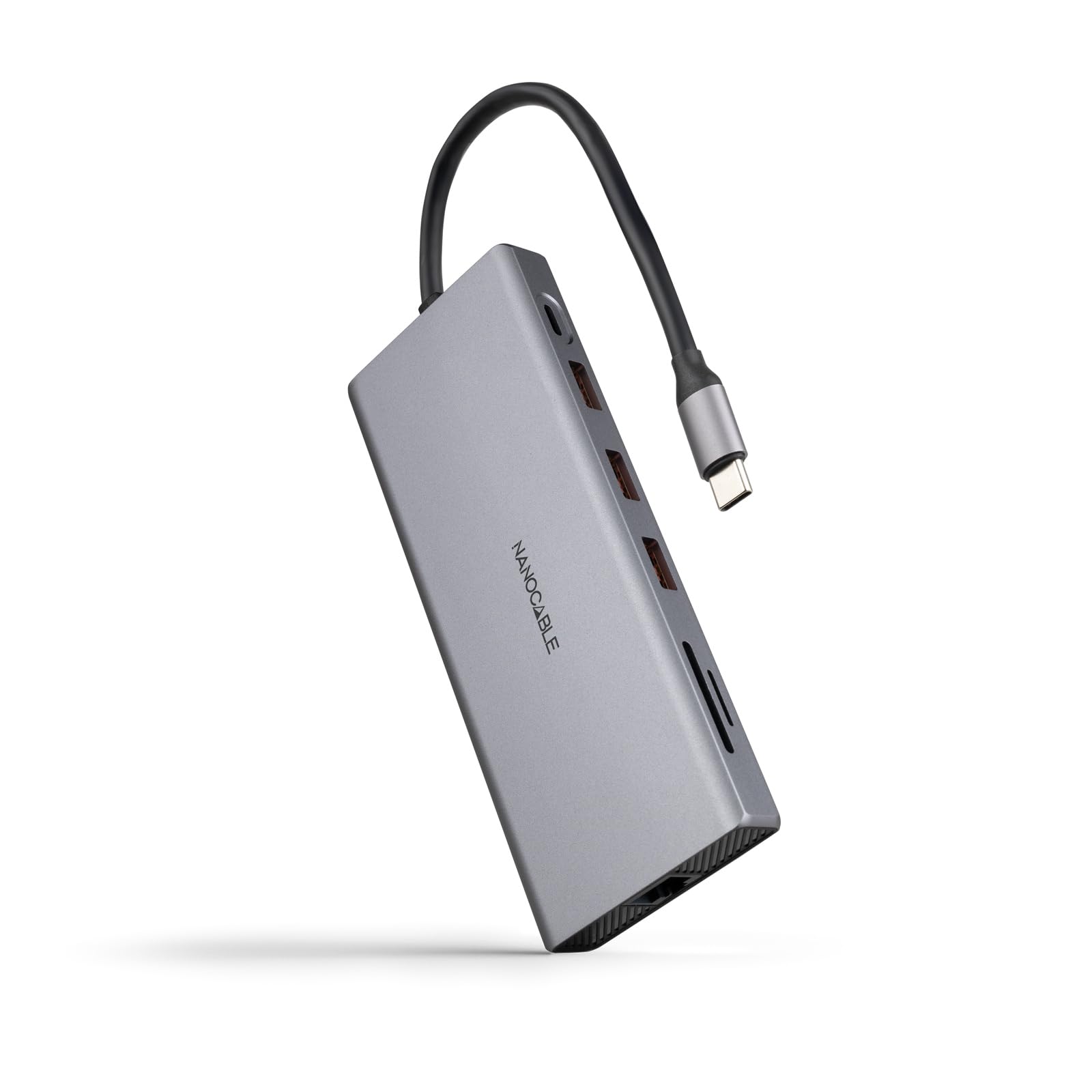 NANOCABLE 10.16.4612 - Hub USB-C 12 en 1, Conversor USB-C 3.1 a 3xUSB-A 3.2 + USB-C 3.2 + USB-C PD + 2xHDMI 4K@60Hz + DP 4K@60Hz + RJ45 1Gbps + TF + SD + Audio Jack 3.5, Aluminio, Gris, 18 cm