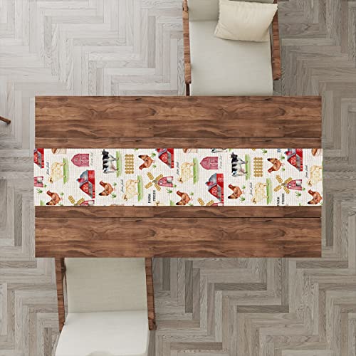 Funny Farm Animals Table Runner Rustic Cotton Linen Table Runners Farmhouse Home Decor Gift For Kitchen Dinner Party Holidays Housewarming (14X72 Inches ) #TOP2