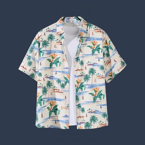 Mens Tropical Beach Vacation Shirts Hawaiian Short Sleeve Button Down T-Shirt Graphic Print Oversized Summer Party Tops - 4