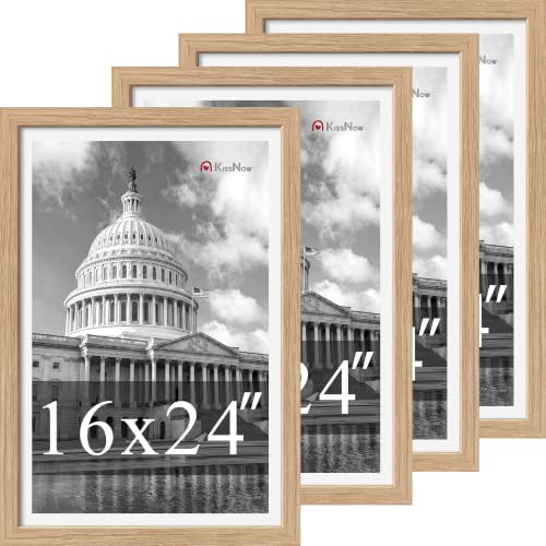 KissNow 16x24 Picture Frame 4 Pack, Oak Solid Wood, Gallery Wall Decor