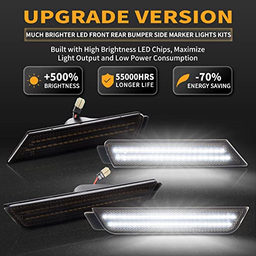 Led Side Marker Lights Front Rear Bumper Fender Marker Lamps For 2010-2015 Chevy Camaro White Reflectors Smoked Len, 4Pcs #TOP1