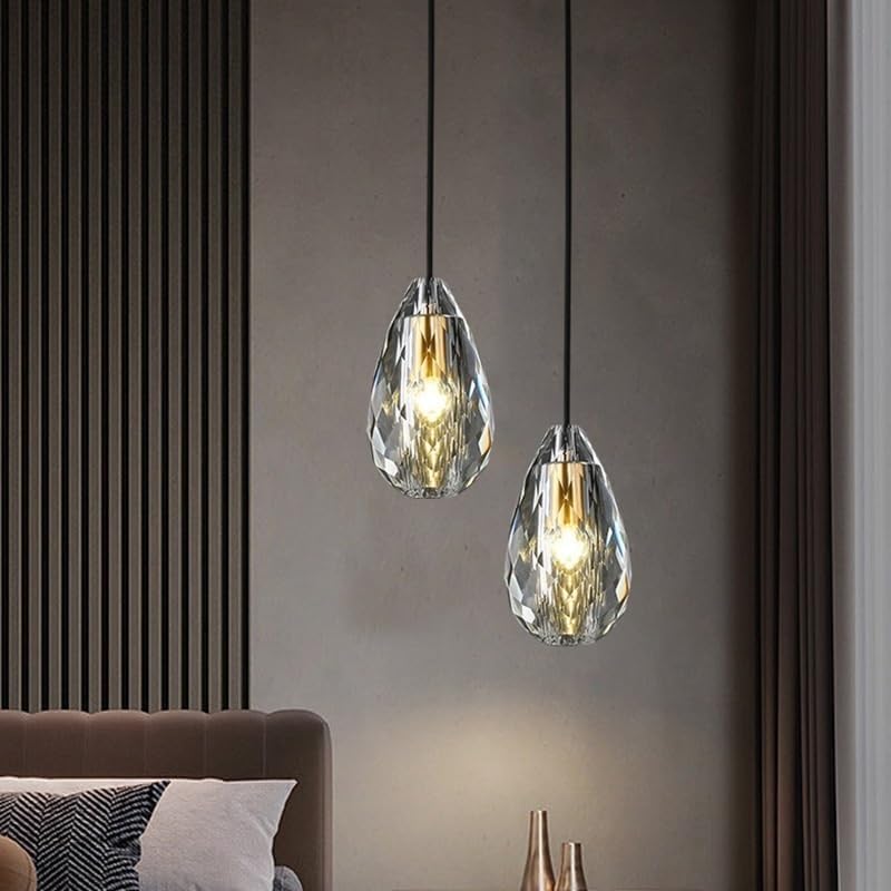 Miniatura 4 de Modern Creative Diamond Shape Pendant Lights, Mid Century 2 Pack Crystal Ceiling Hanging Lighting, 59in Adjustable Cord Chandelier for Dining Room