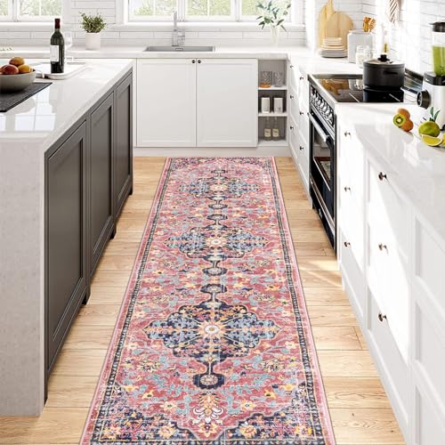 Pauwer Boho Hallway Runner Rug 2x8 Washable Entryway Area Rugs Non Slip Farmhouse Vintage Floor Mat Carpet Runner for Hallways Laundry Room Kitchen Bathroom Bedroom