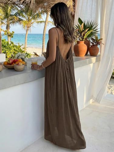 Image of MakeMeChic Women's Summer Flowy Maxi Dresses Vacation Spaghetti Strap Sleeveless Backless Dress