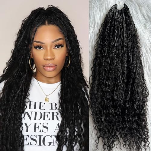 Crochet Boho Box Braids With Human Hair Curls - Pre-looped