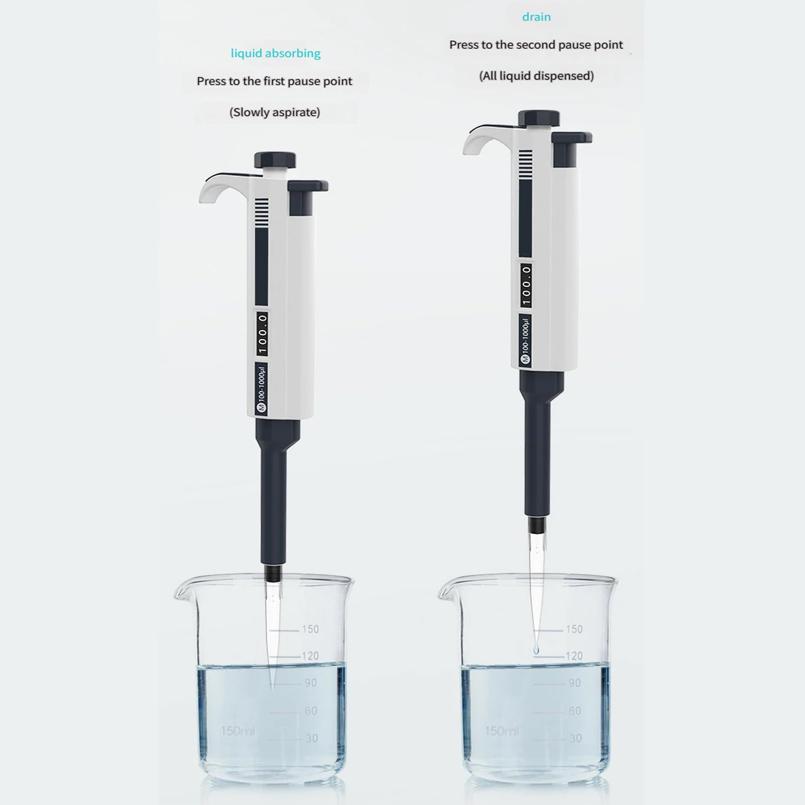 Pipeta de laboratorio Pipeta manual ajustable de un canal para experimentos científicos y laboratorios de biología y química para transferencia de líquidos