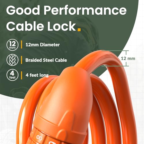 image for Titanker Bike Lock, Bicycle Lock 4 Feet Cable Lock 1/2 Inch Resettable