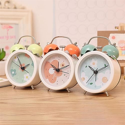 Reloj despertador con doble campana mini de mesa y flores de dibujos animados silencioso a pilas 7
