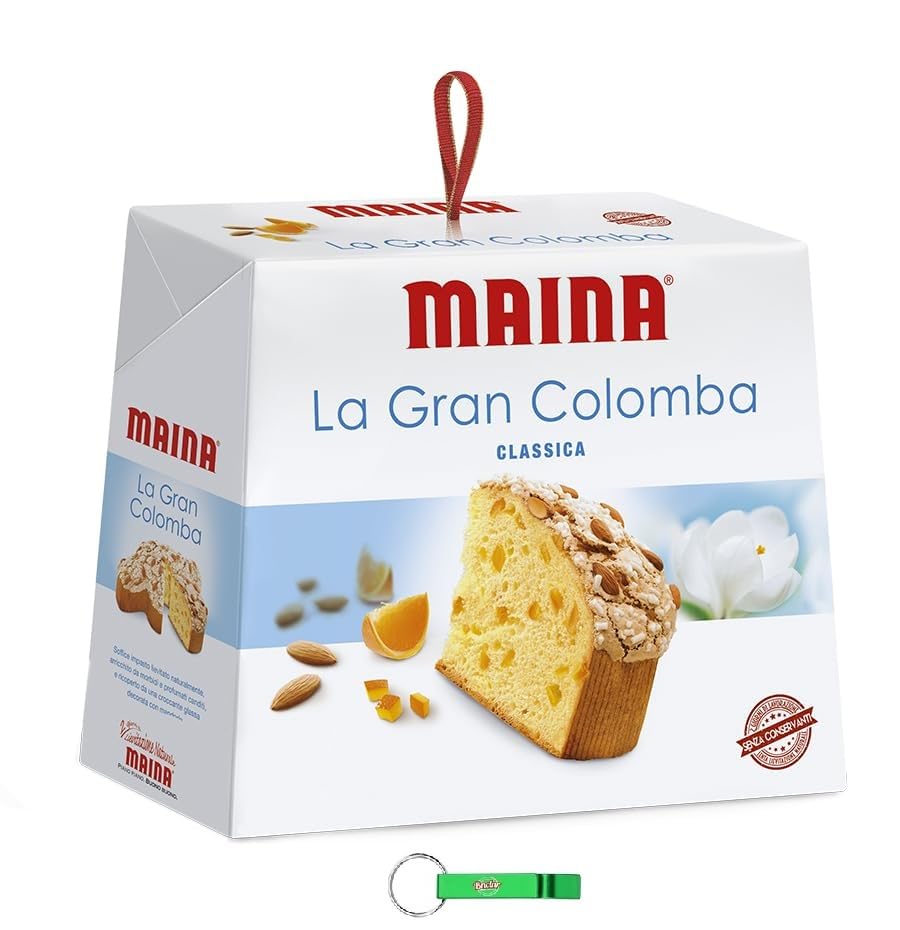 3x Maina La Gran Colomba Classica Osterkuchen mit Knusprige Haselnussglasur mit Ganzen Mandeln und Kristallzucker 1Kg Oster-taube + Beni Culinari Kostenloser Schlüsselanhänger