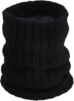 Black Woolen Yarn Pullover Warm Knitted Neck Scarf Soft Wide Wool Scarves Wraps Comfortable Thick Vintage Solid Color Collars for Women Men Winter Fall Dresses Coats Clothing Accessories