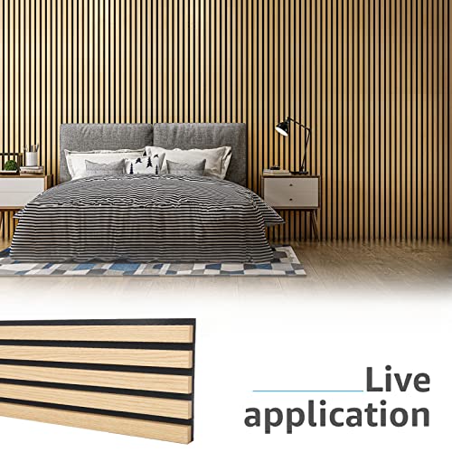 Image of Art3d 4-Pack Soundproof Wood Slat Wall Panels, 94.5 x 7.9 Inch, Oak