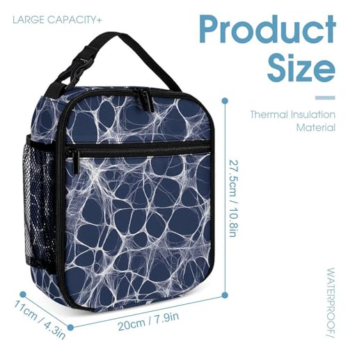 White Spiders Web Threads Travel Backpack Lunch Box Pencil Case 3Pcs Set for Men Women Office Outing University4