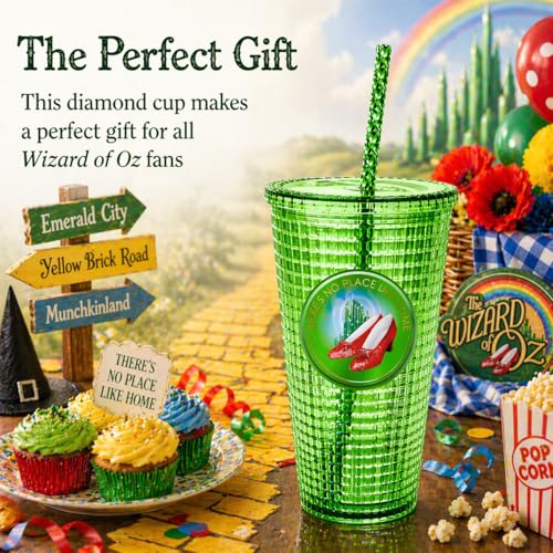 Image of Spoontiques Wizard of Oz Diamond Tumbler, 20oz, 8 inch Tall - Textured Cup w /Straw, Double Wall Insulated, BPA Free - Ruby Slippers