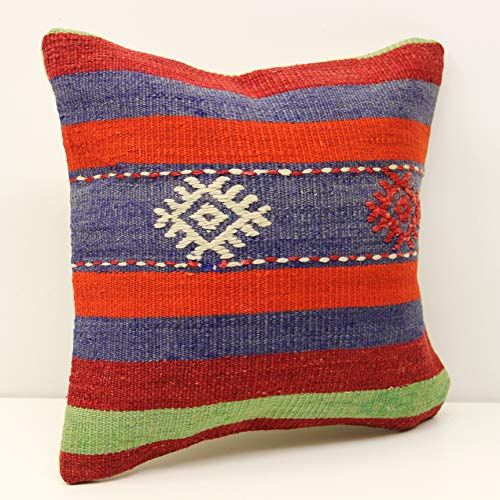 Handmade Kilim pillow 16x16 inch Decorative pillow Boho design Ethnic pillow Cushion Cover