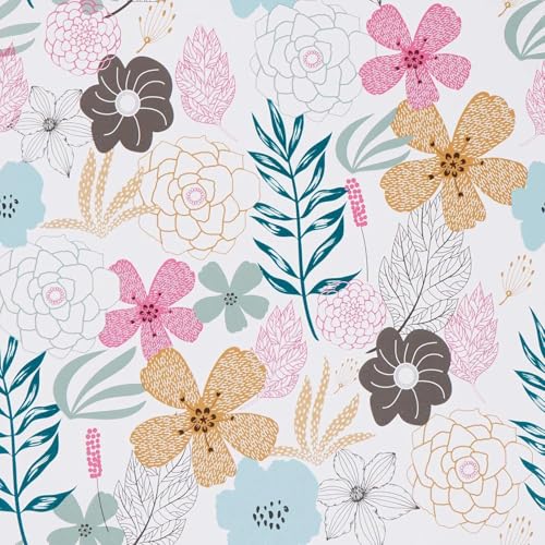 Image of ELTON Waterproof Peel and Stick Floral Wallpaper, Self-Adhesive Vinyl Wall Covering for Bedroom, Living Room Bathroom Cabinet, Countertop (45 x 600 cms, Floral)