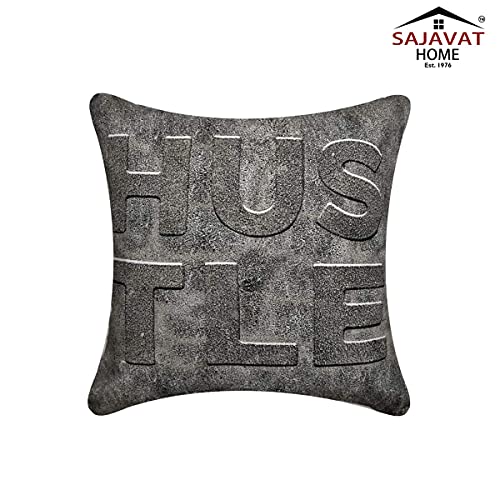 Image of SAJAVAT HOME CC78 Cotton Stripe Khadi Print Cushion Cover (Pack of 1) 18x18 INCHES /45x45 cm Blue & Off White (Black & Beige, Cotton)
