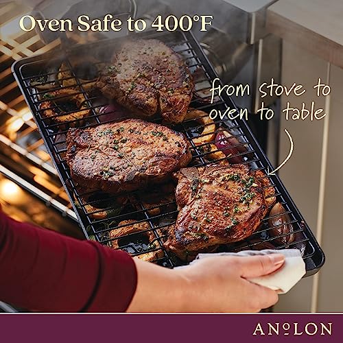 Anolon Advanced Home Hard Anodized Nonstick Double Burner Griddle with Roasting Rack, 10 Inch x 18 Inch, Moonstone image 7