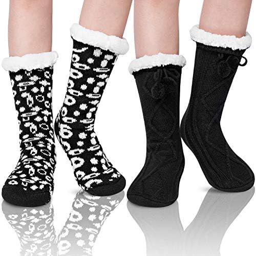 2 Pack Womens Winter Super Soft Thick Fleece Lining Knit Slipper Socks With Grippers