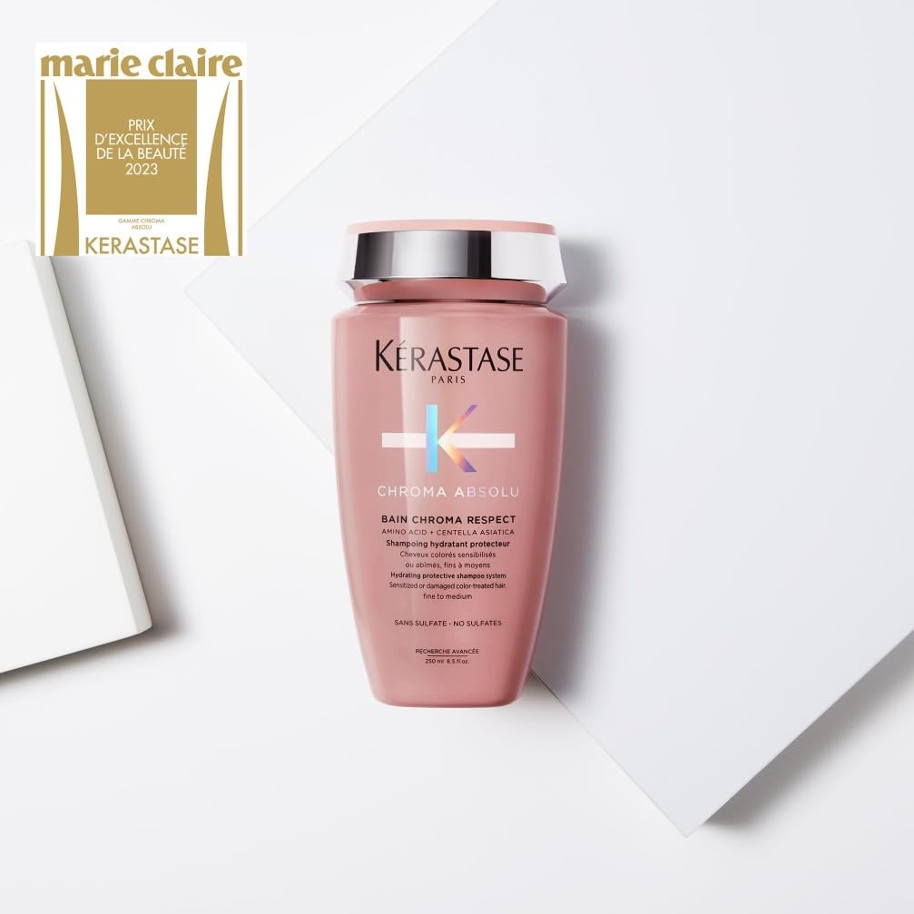 Kérastase, Chroma Absolu, Routine Idratante per Capelli Colorati Sensibilizzati o Danneggiati, Con Centella Asiatica, Shampoo Bain Chroma Respect + Balsamo Fondant Cica Chroma + Siero Thermique Chroma