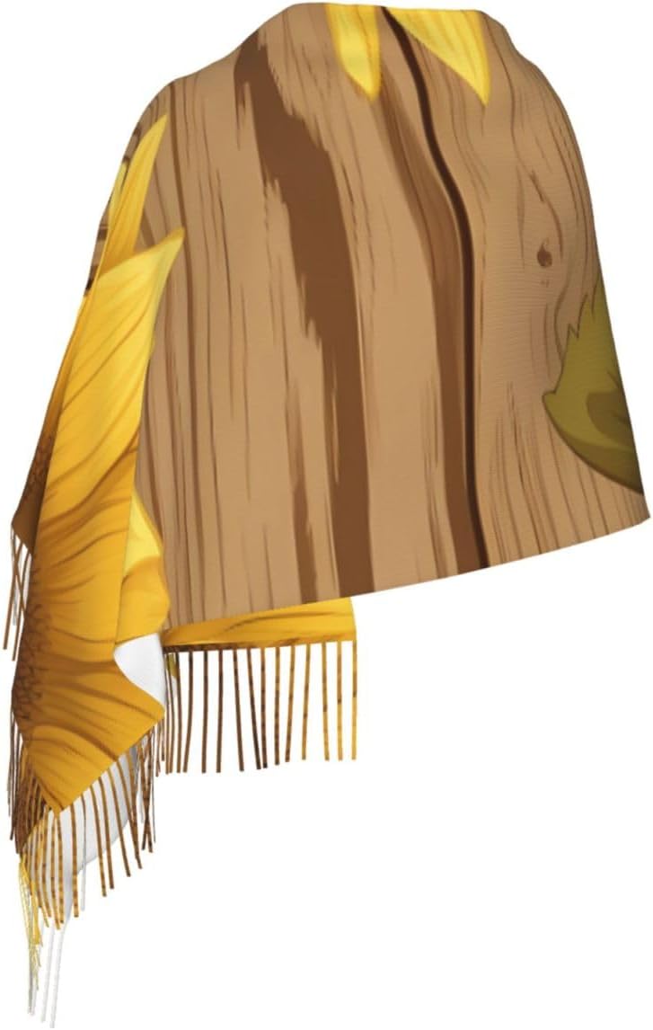 (Sunflower Printed) Women's Soft Warm Scarf Large Plush Shawl Wrap with Fringe Fashion Winter Scarves for Cold Weather