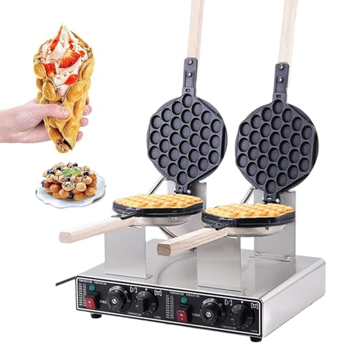 pealiritansemen Bubble Waffle Maker, Commercial Eggettes Waffle Machine - 180° Rotary Non-Stick Teflon Baking Mold, 50-250℃ Temperature&0-5min Time Adjustable,DoubleHead