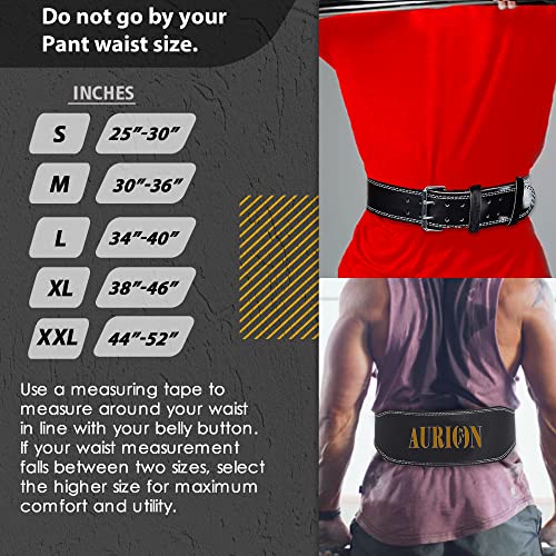 Image of Aurion by 10CLUB Weight Lifting Gym Belt-Medium | Leather Gym Belt for Workout with Padded Back Support | Dead Lift Belt - Black- Gold