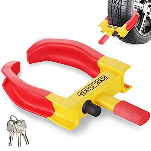 GADLANE Wheel Clamp - Heavy Duty Car Wheel Lock with 3 Keys, Car Lock Anti-Theft Device Fits All 7-11 Width Tyres, High Visibility Caravan Clamp for Trailer, Motorhome, Van (Yellow/Red)