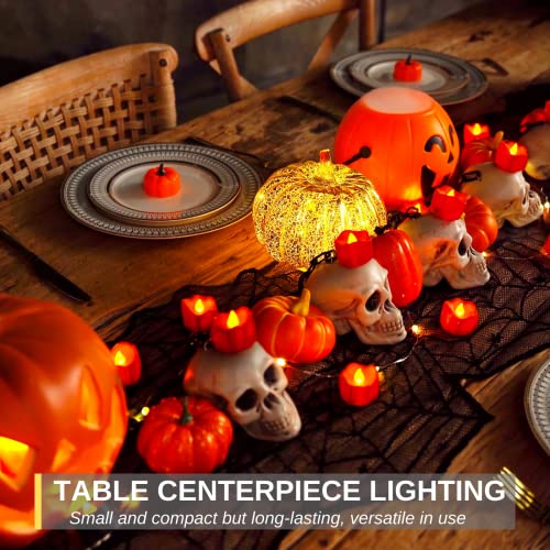 Image of Homemory 24-Pack Halloween Red Dripping Flameless Tea Lights, Battery Operated Flickering LED Candles, Safe for Pumpkins, Party & Holiday Decor, 1.58 inch D x 1.2 inch H, Warm White Glow