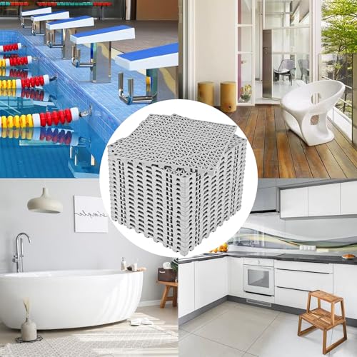 Image of ToLanbbt Modular Interlocking Cushion 18P 11.8 inch x 11.8 inch Interlocking Rubber Floor Drain Holes Non-Slip Splicing Drainage Mats for Deck, Shower, Kitchen, Drain Pool, Sauna Bath, Indoor Outdoor (Grey)