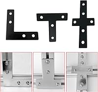 Vista 7 de 10 juegos de perfiles de extrusión de aluminio de la serie 2020, soportes en L de ángulo recto negro con tuercas y pernos de ranura en T M5