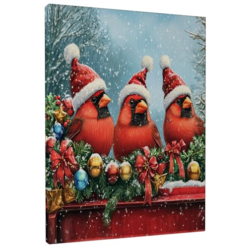 Lienzo de pájaro cardenal de Navidad, el regalo ideal de 16x20'' para el dormitorio
