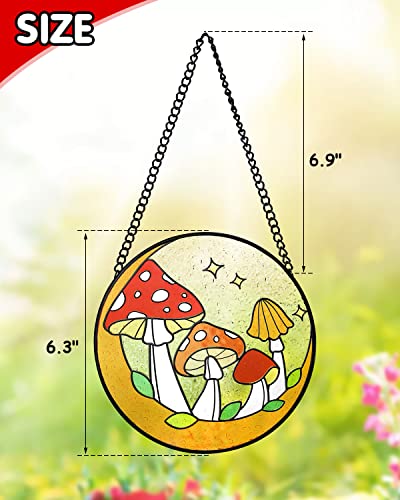 Tuitessine Mushroom Stained Glass Suncatcher Moon Toadstools Window Wall Hanging Ornament Hand-Painted Glass Panel Decor For Home Gift For Nature Plant Mushroom Lovers 6.3"*6.3" #TOP2