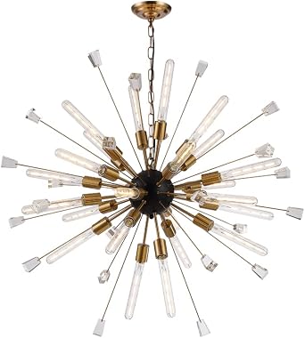 40 Inch Italian Starburst Sprigny Chandelier Gold Brass Finish Orb Sputnik Crystal Pendant Lamp