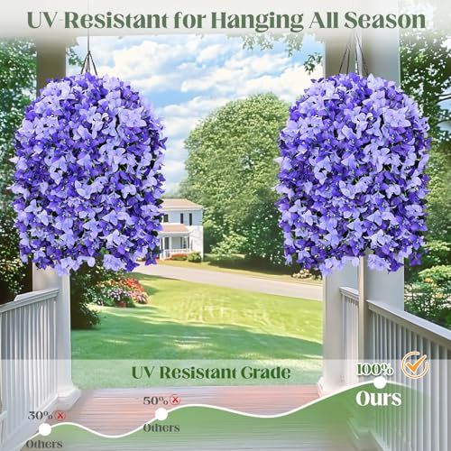 Siyaluens Artificial Flowers for Outdoors - 4 Pcs UV Resistant Realistic Faux Silk Bougainvillea Flowers, Fake Hanging Plants for Porch Patio Balcony Decoration (White & Purple) — view 6