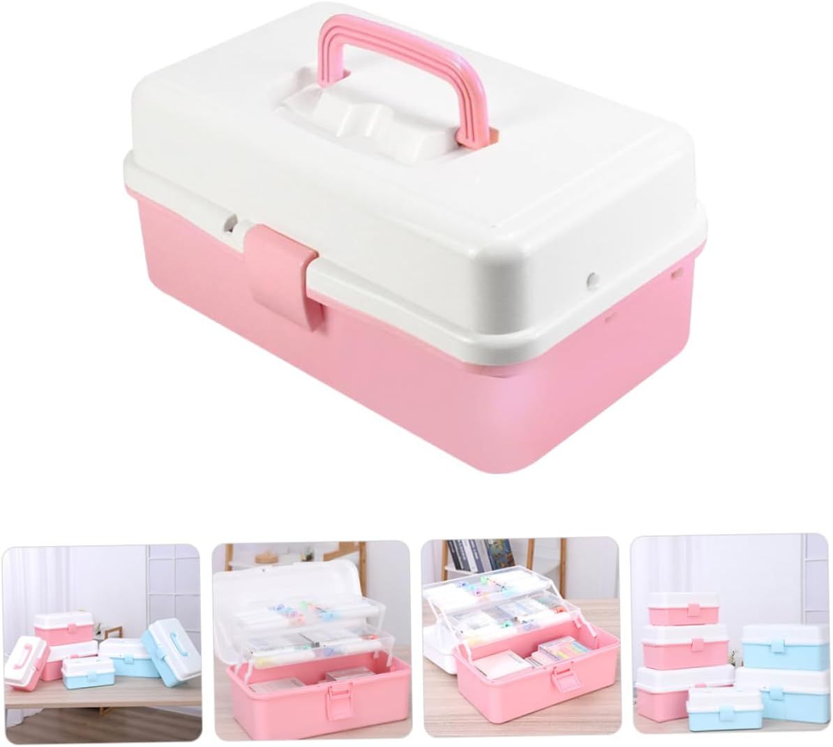 Portable Three-Layer Craft Tool Box Sturdy Art Supply Storage Organizer Handle for Home School and Travel