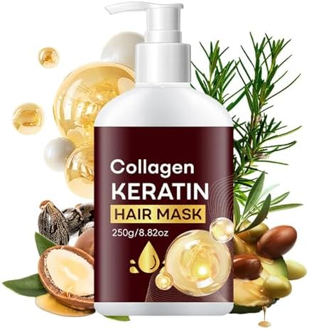 Maschera per capelli alla cheratina, maschera per capelli con olio di argan, riparazione intensa per capelli secchi, crespi e fragili, idrata, rafforza, leviga e ripristina la lucentezza, formula