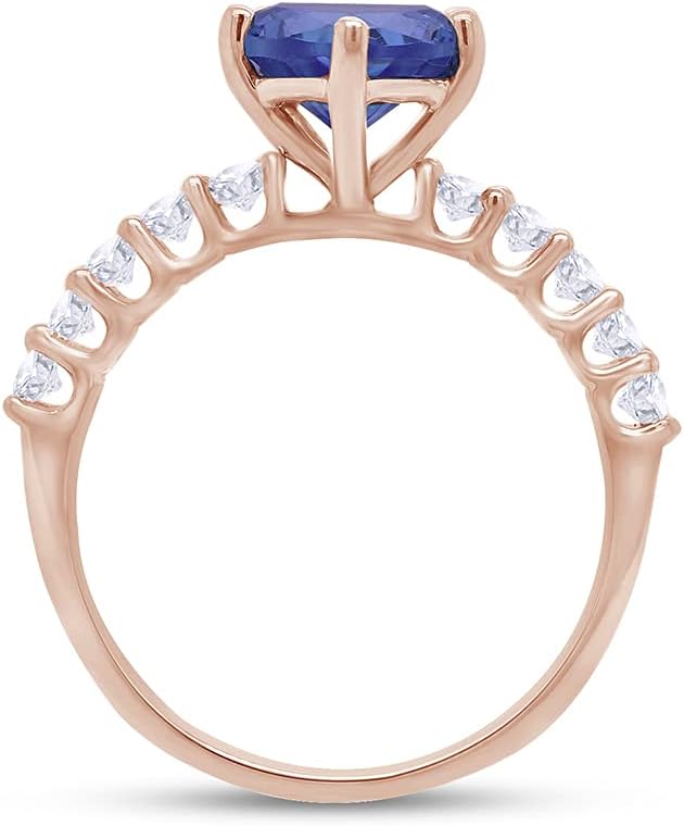 AFFY Heart Shape Simulated Blue Sapphire & White Cubic Zirconia Solitaire Ring in 925 Sterling Silver