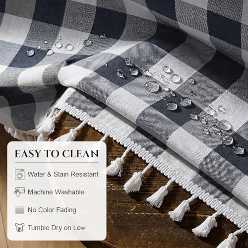 Deep Dream Water-Resistant Checkered Tablecloth Rectangle, Cotton Linen Gingham Table Cloth with Tassel, Wrinkle Free Buffalo Plaid Table Cover for Picnic Kitchen Dining Room - 55 x 70 Inch, Grey by Deep Dream - Used condition - Image 4