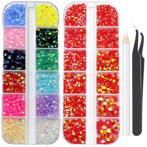 Resin Jelly Rhinestones for Crafting Bedazzling,Colorful Rhinestones for Nails Art+Red AB Nail Rhinestone and Gems,Nail Diamond Flatback Gems Crystals Charms for Nail Design DIY Makeup Decor