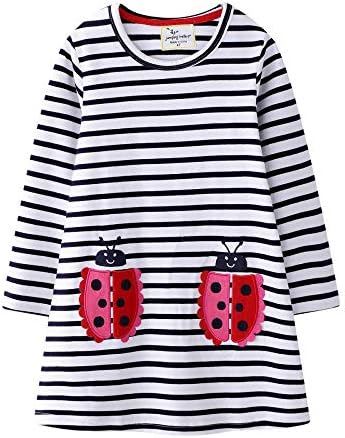 FreeLu Toddler Girls Cartoon Dress Cotton Longsleeve Casual Tulle Party Dresses(3T,Ladybug)