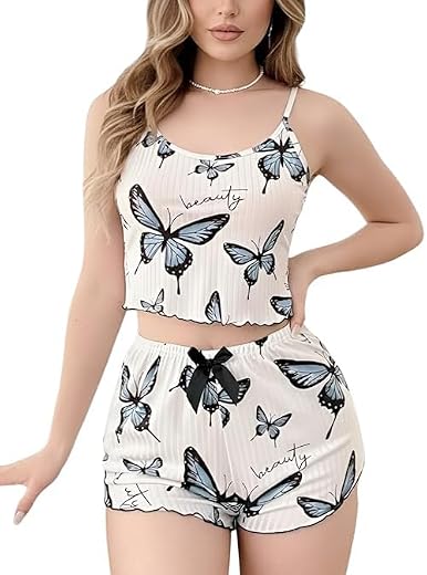 TEXTREE Womens Sexy Lingerie Silk Pajamas Cami Shorts Set Lace Nightwear Sleepwear Babydoll