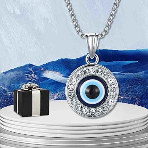 Vijashop Evil Eye Necklace Stainless Steel Zircon Pendant Blue Eye Round Necklace Jewelry Gift For Women Men #TOP2
